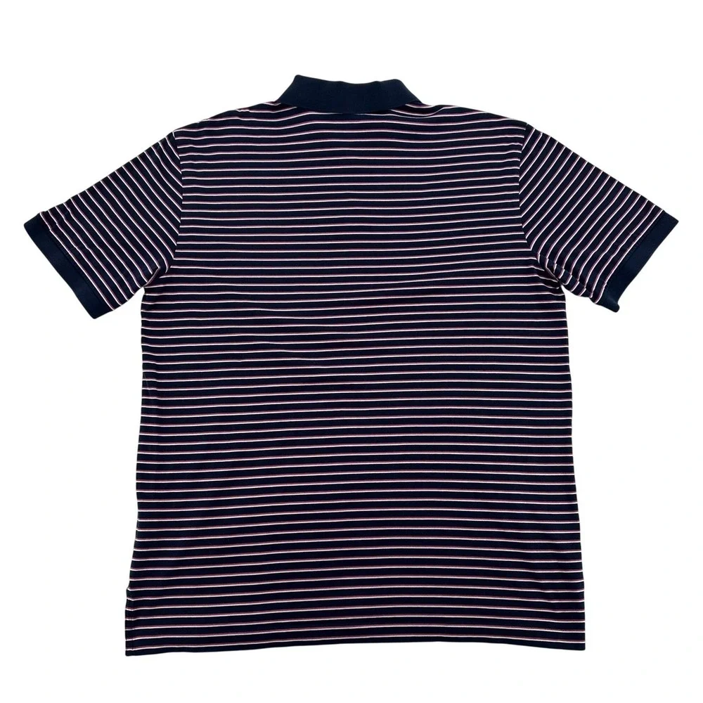 Ralph Lauren Men L Golf Polo Shirt Navy Pink White Stripe Pro Fit Short Sleeve